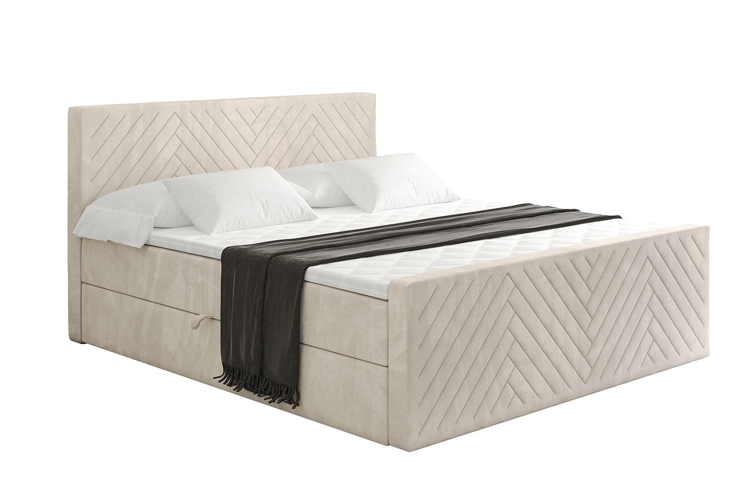 BOXBETT mit Matratze H4 und Lattenrost - VEXA-Z - 180x200 - Beige Casablanca - Beige, Holzwerkstoff (180/200cm) - ALTDECOR