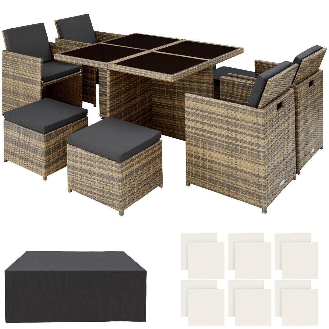 RATTAN SITZGRUPPE Manhattan,2 Bezugssets, zusammenschiebbar, inklusive Schutzhülle,natur - Naturfarben, Kunststoff - tectake