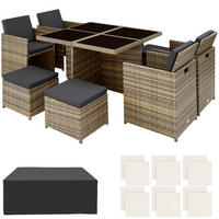 RATTAN SITZGRUPPE Manhattan,2 Bezugssets, zusammenschiebbar, inklusive Schutzhülle,natur - Naturfarben, Kunststoff - tectake