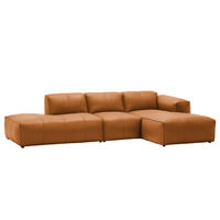 ECKSOFA mit Chaiselongue - Cognac/Schwarz, Leder/Kunststoff (290/173cm) - home24