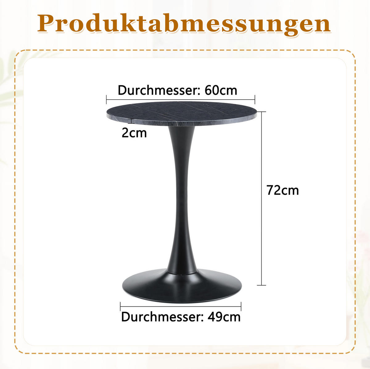 BEISTELLTISCH rund 60/72 cm in Schwarz mit Marmor-Optik - Schwarz, Holzwerkstoff (60/60/72cm) - BEAOK
