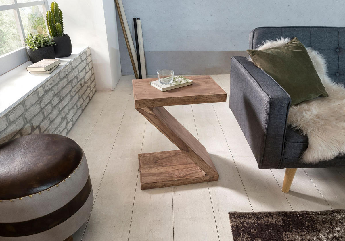 BEISTELLTISCH Massivholz Z-Form Handgefertigt, Beige 44x30x59 cm - Beige, Holz (30/44/59cm) - KADIMA DESIGN