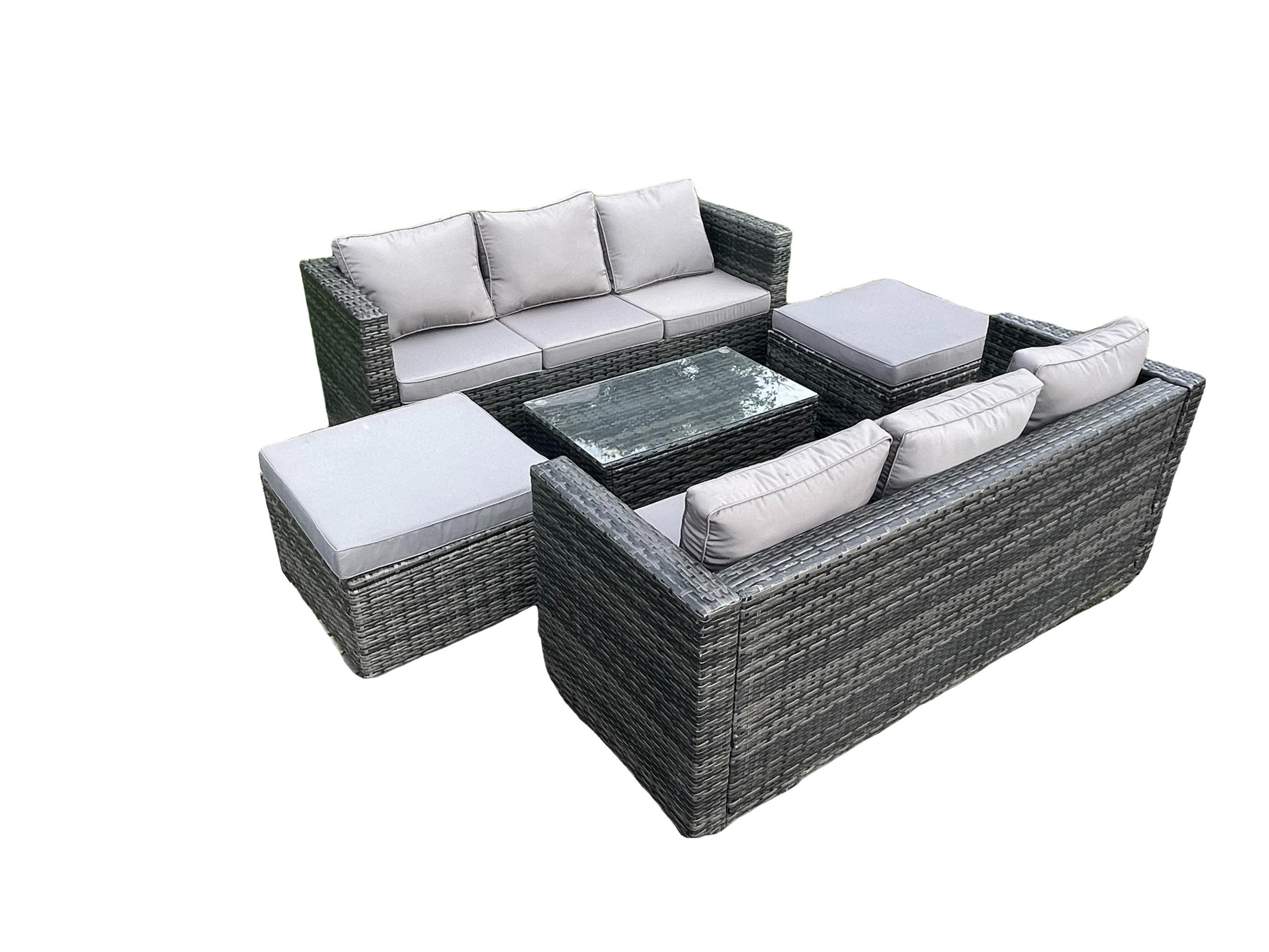 GARTENMÖBELSET mit 2 Hockern 8-Sitzer - Dunkelgrau, Metall - Fimous