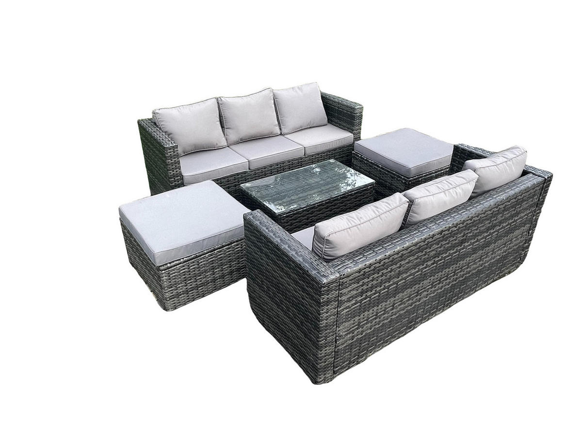 GARTENMÖBELSET mit 2 Hockern 8-Sitzer - Dunkelgrau, Metall - Fimous
