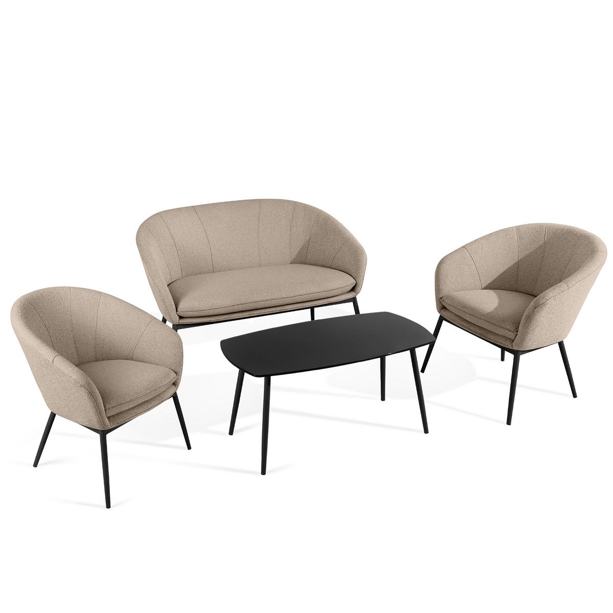 GARTENMÖBELSET SOLIS Gartenlounge-Set, hellbraun/schwarz - Hellbraun, Textil/Metall - KONSIMO®