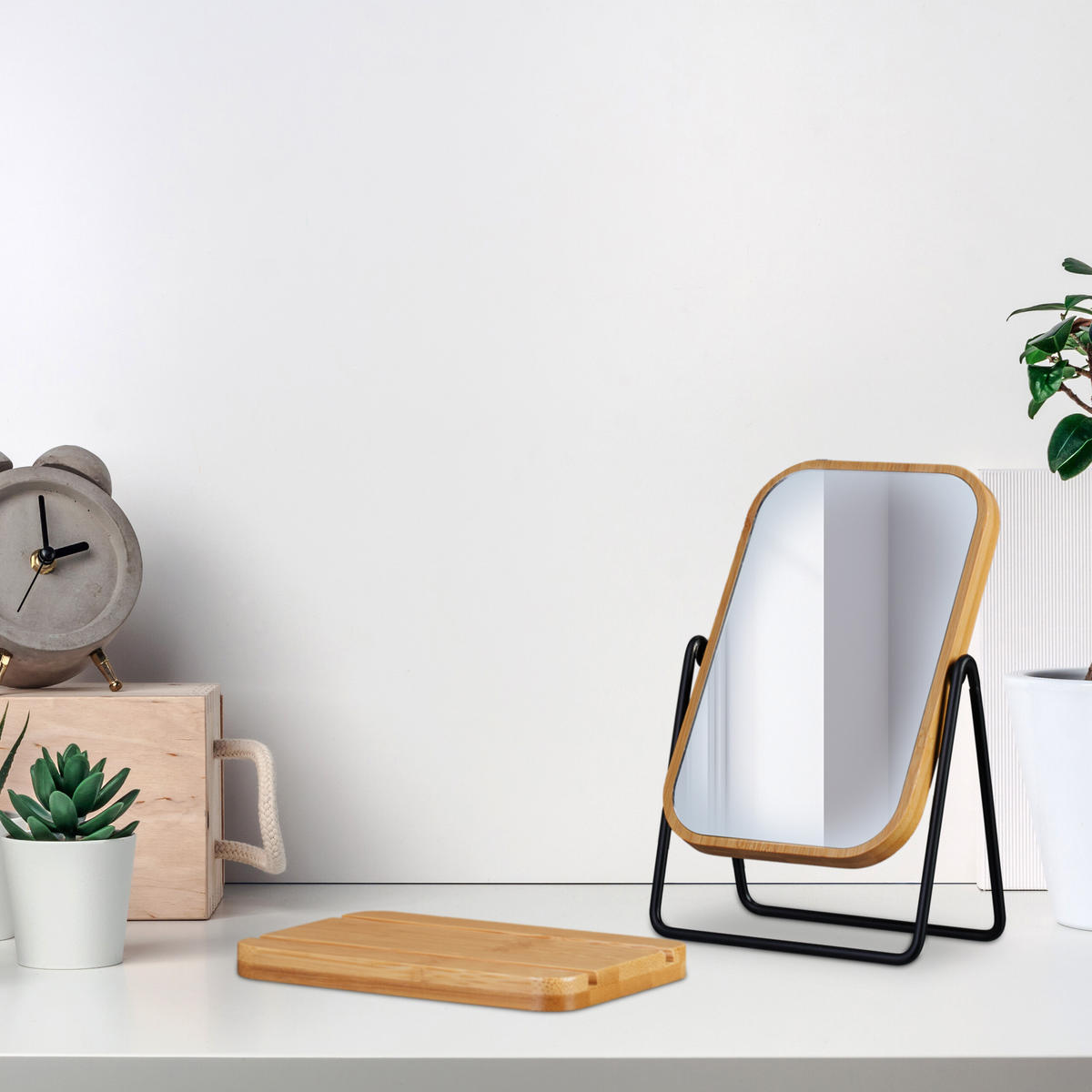 TISCHSPIEGEL - Hellbraun, Glas/Holz (14.5/23/10cm) - Relaxdays