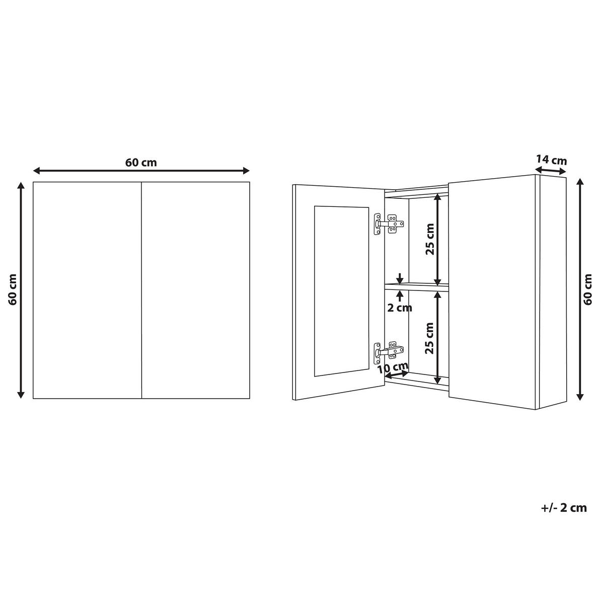BAD SPIEGELSCHRANK weiß/silber 60/60 cm Navarra - Silberfarben/Weiß, Holz (60/60/14cm) - Beliani