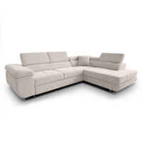 ECKSOFA L Form Konak Cremeweiß 276/201/90 cm Rechts mit Schlaffunktion - Silberfarben/Creme, Textil/Metall (276/203cm) - AX Living