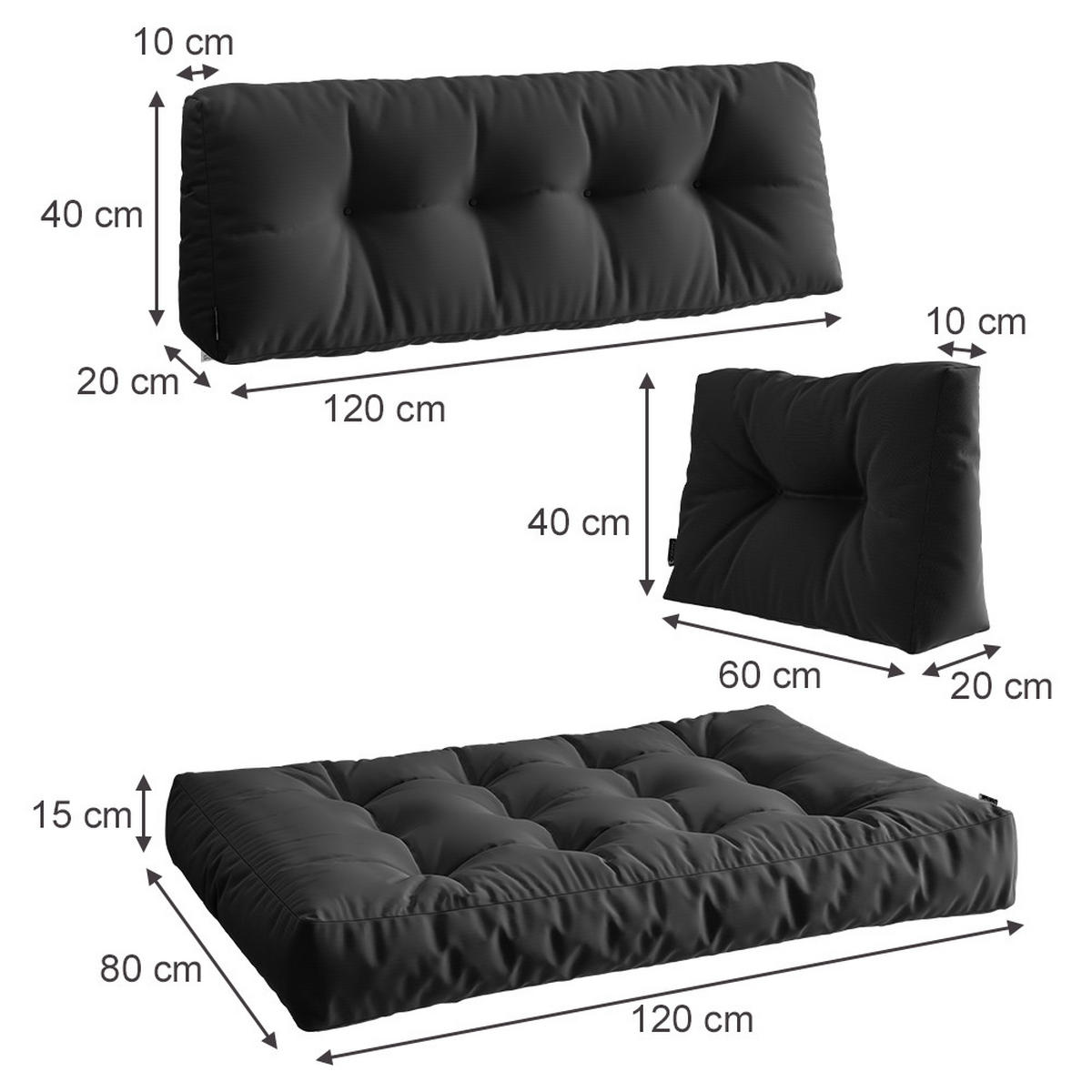 PALETTENKISSEN SET Ohio Anthrazit 5 Teile, wasserabweisend - Anthrazit, Textil (120/15/80cm) - Vicco