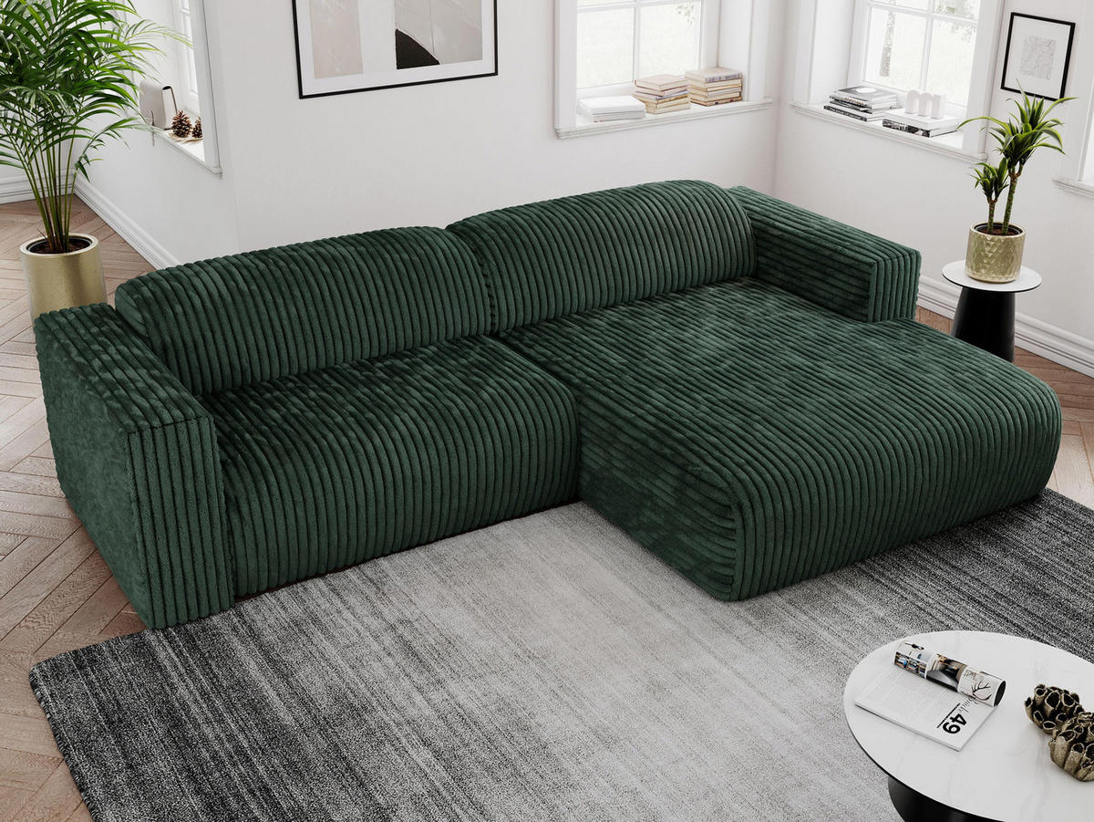 ECKSOFA PASADENA Grün Cord - Rechts Seite - Schwarz/Grün, Kunststoff/Textil (180/288cm) - MKS