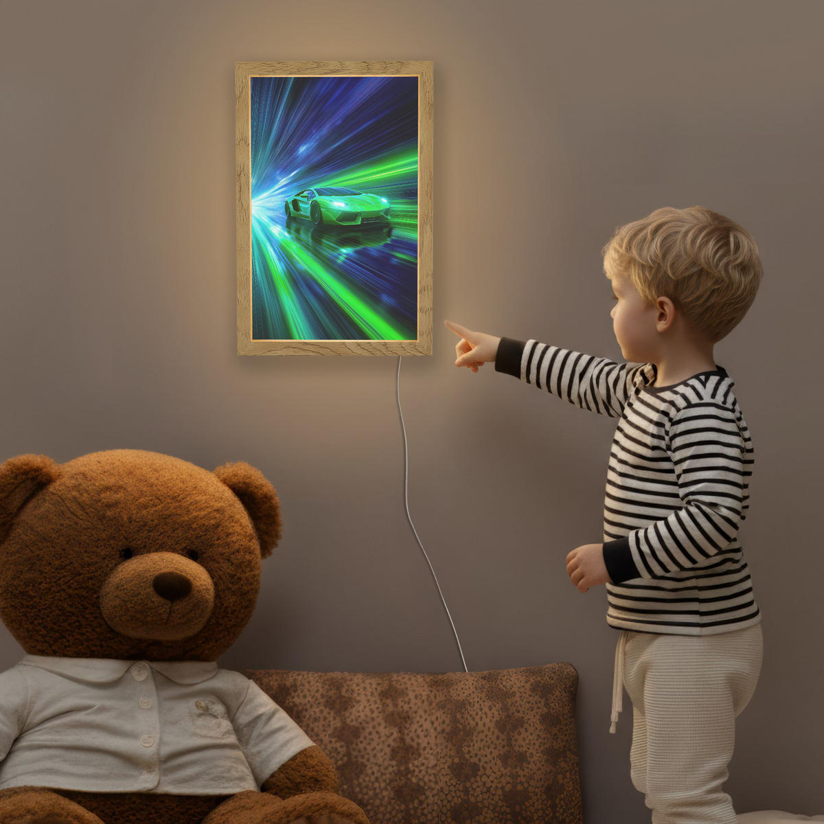 NACHTTISCHLAMPE Geschwindigkeit - Leicht - Sportwagen - Grün 20x30 cm - Grün, Holzwerkstoff (8/20/30cm)