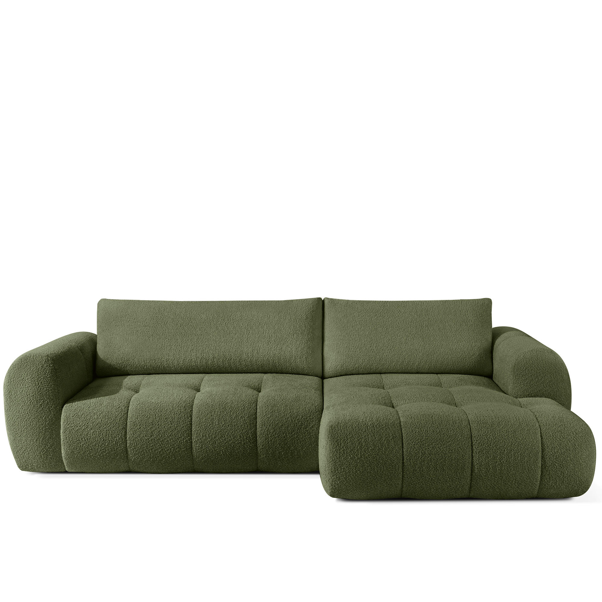 ECKSOFA RECHTS LIRA, Olivgrün, Bouclé - Olivgrün, Holz/Holzwerkstoff (295/112cm) - KONSIMO®