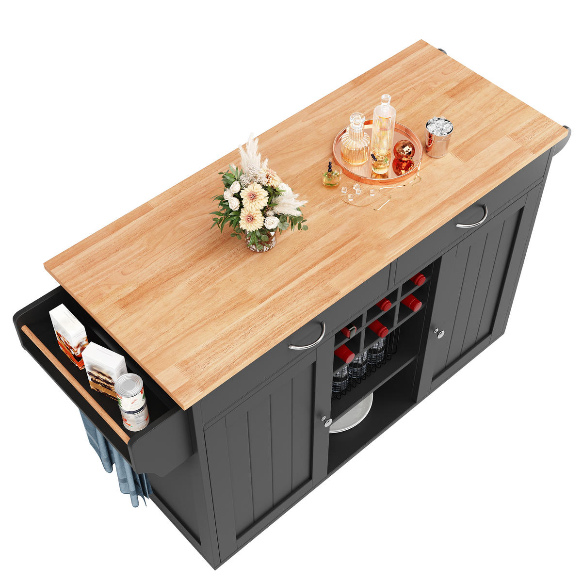 KÜCHENINSEL 102cm Küchenwagen Stauraum Schwarz - Schwarz, Metall (102/92/45cm) - FLIEKS
