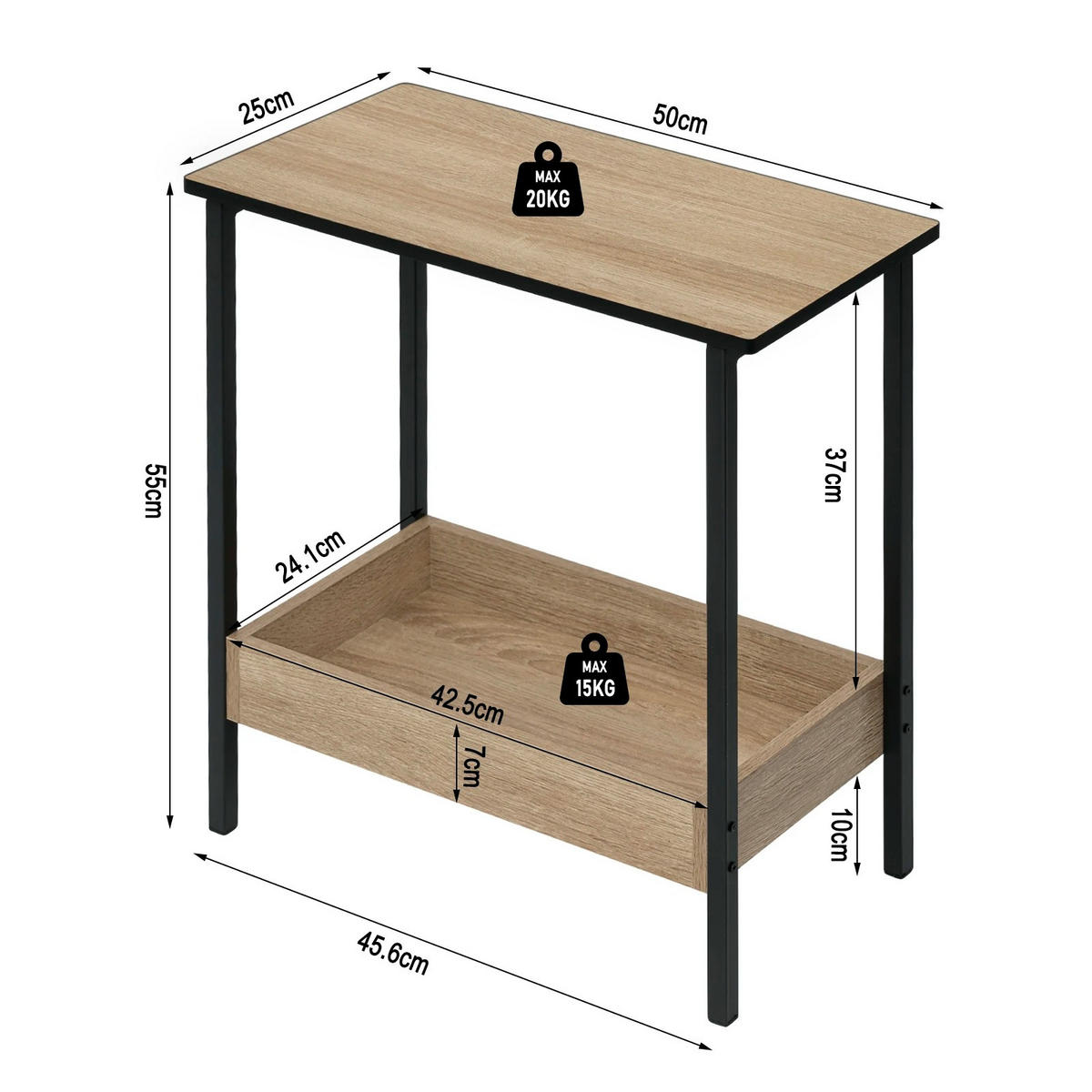 COUCHTISCH mit 2 Regalen, mit Stauraum für Eck-, Wohnzimmer- und Schlafzimmer, Braun - Braun, Holzwerkstoff (50/50/25cm) - Coonoor