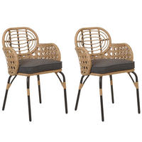 GARTENSTUHL 2er-Set PE Rattan Auflage graphitgrau Pratello - Graphitfarben/Naturfarben, Kunststoff (45/84/49cm) - Beliani
