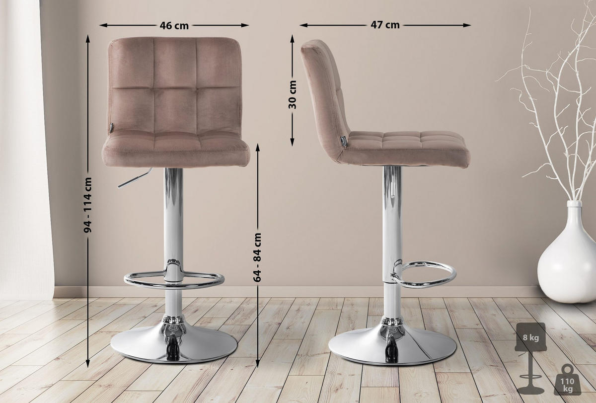 BARHOCKER Samt braun - Chromfarben/Braun, Textil/Metall (46/94/47cm) - CLP