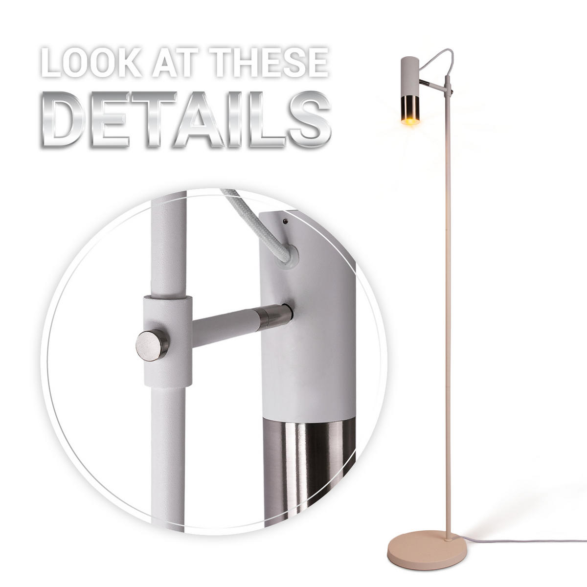 STEHLEUCHTE Fuoca - Weiß, Metall (25/25/154cm) - Paco Home