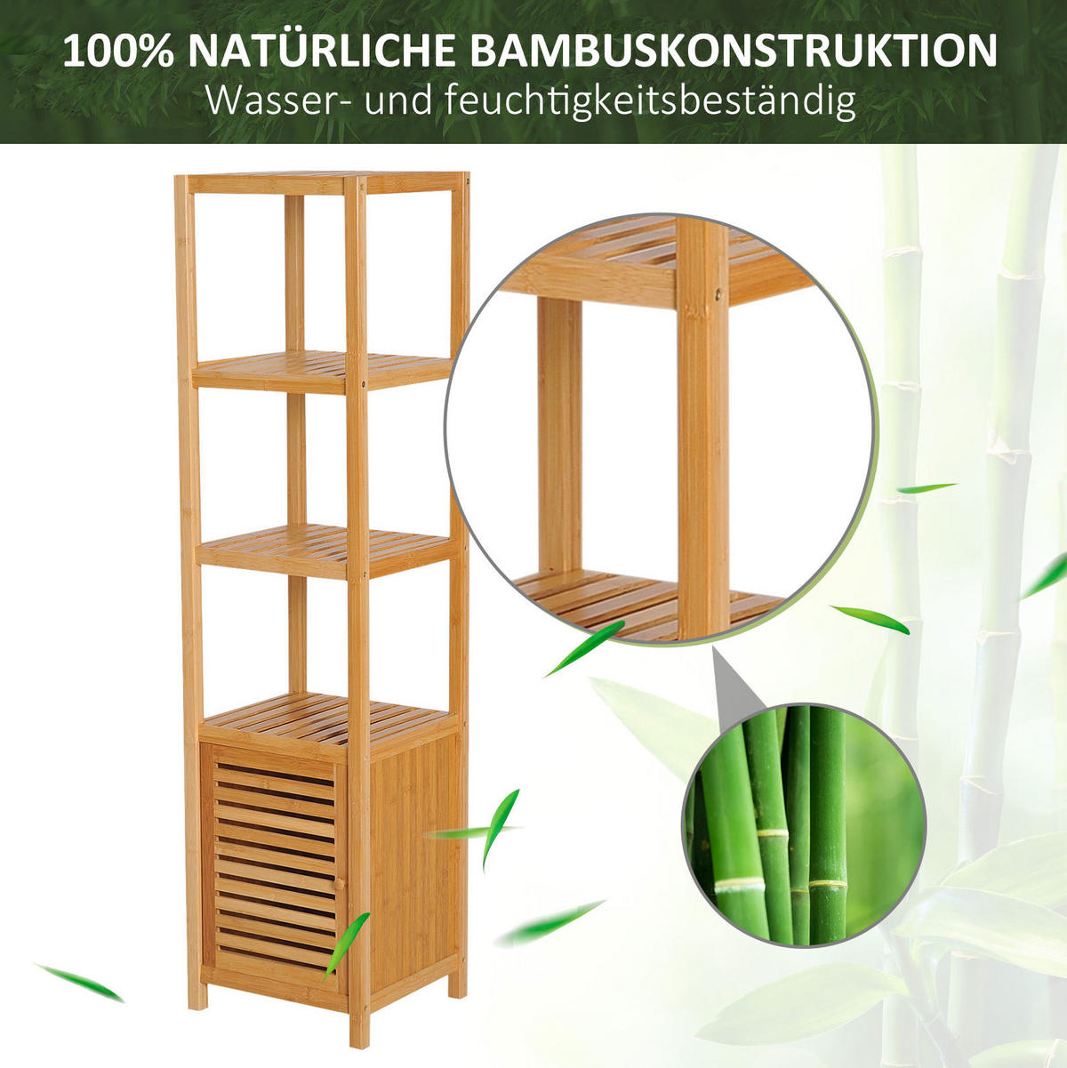 BADEZIMMERREGAL 36x33x140 cm Natur aus Bambus mit Lamellentür - Naturfarben, Naturmaterialen (36/140/33cm) - Modfu
