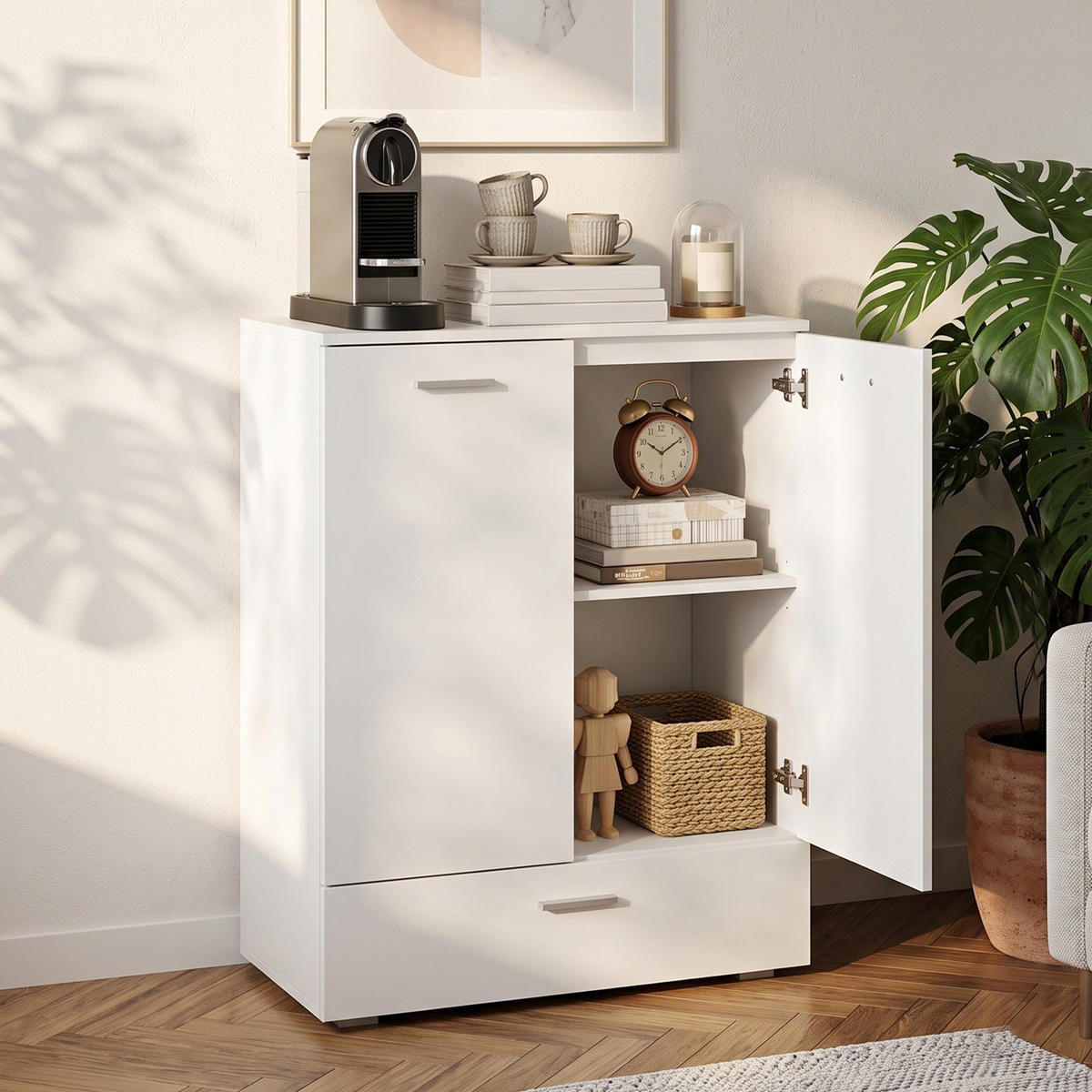SIDEBOARD i MDF, vitt - Vit, Träbaserade material/Metall (42/100/80cm) - HOMCOM