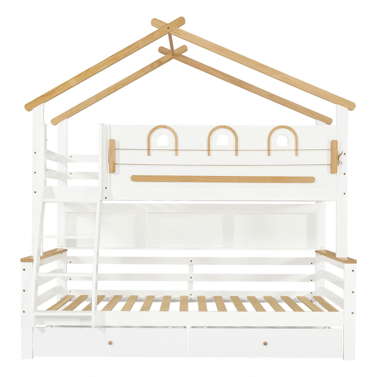 ETAGENBETT 120/200 cm DE-02263, in Weiß/Natur, mit 2 Schubladen und Treppe - Weiß, Holz/Holzwerkstoff (120/200cm) - ComfortXL