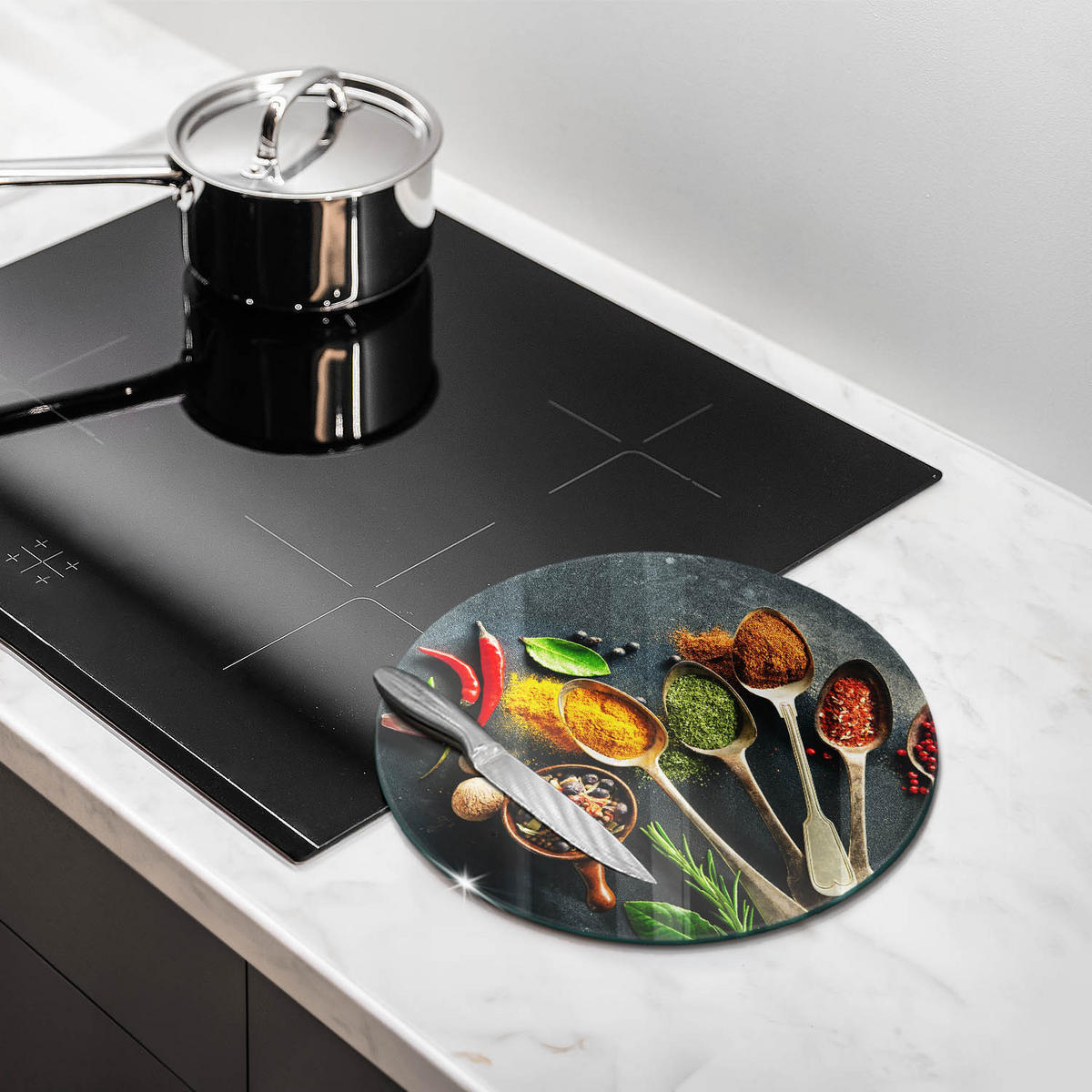 GLASPLATTE Ø 30 cm Küchengewürze Zusammensetzung - Multicolor, Glas (30/30cm) - Wallfluent