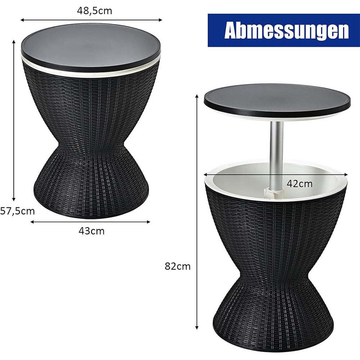 BEISTELLTISCH Schwarz - Schwarz, Kunststoff (49/49/58cm) - COSTWAY