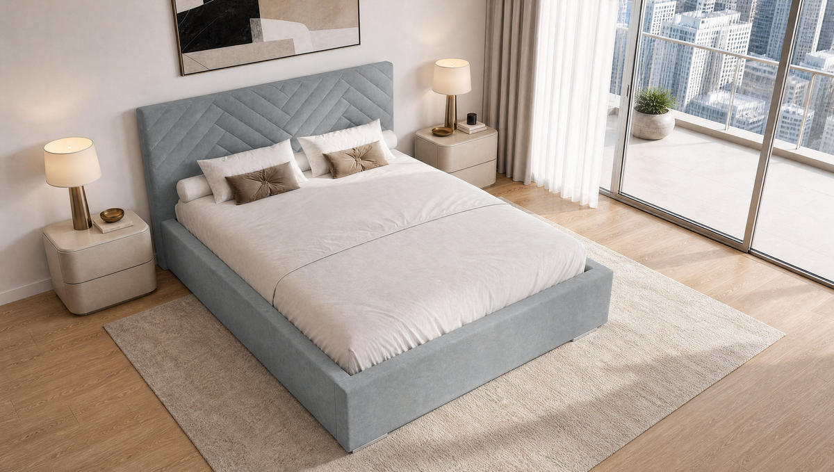 POLSTERBETT 200x200 cm AURA, Doppelbett mit Bettkasten und Lattenrost aus Holz, Velourstoff: Hellgrau - Hellgrau, Holz/Textil (200/200cm) - Marpur