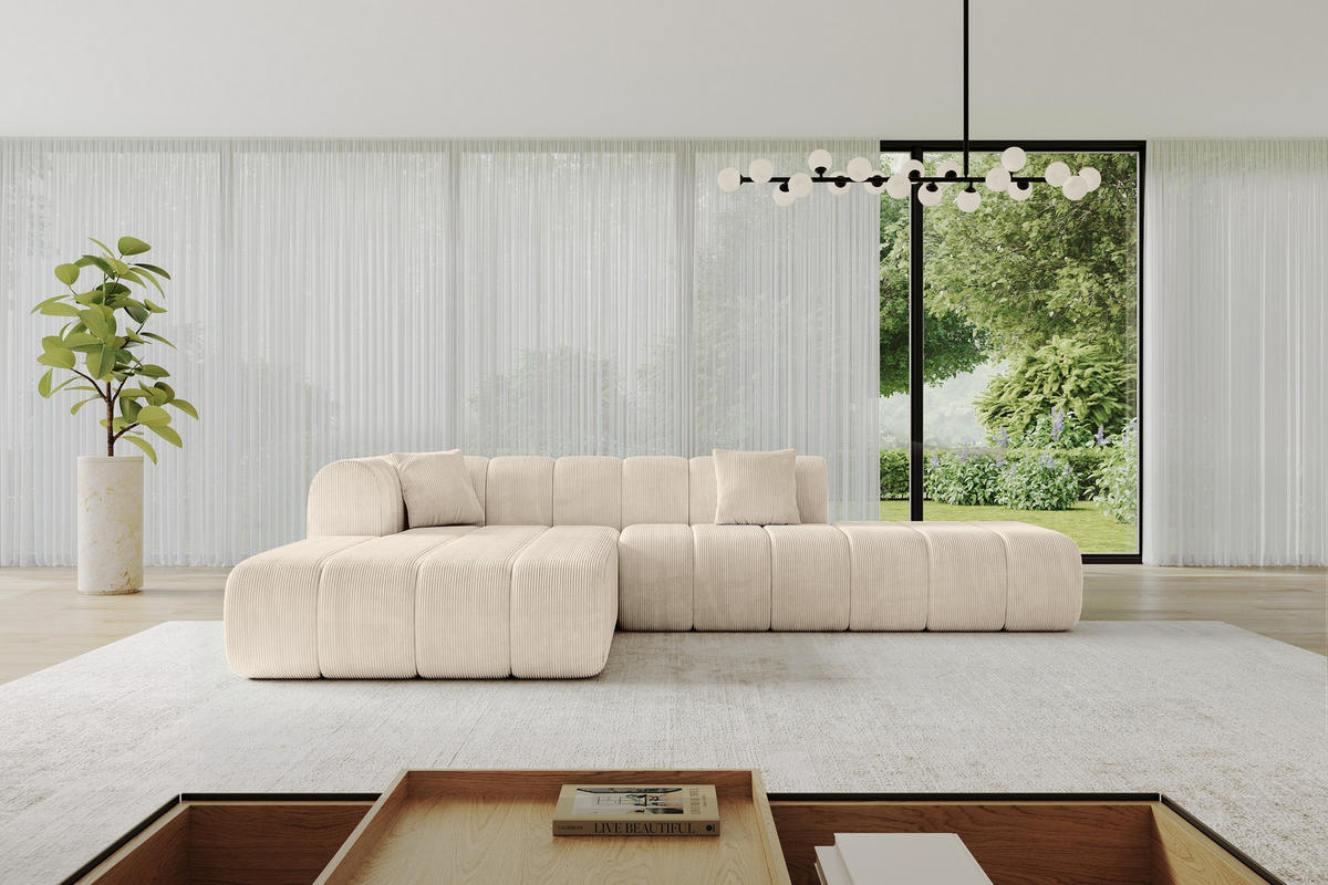 ECKSOFA Ottomane Links BILA-L 289x176x71 Beige Cord - Kaschmir/Beige, Holzwerkstoff/Kunststoff (176/289cm) - ALTDECOR