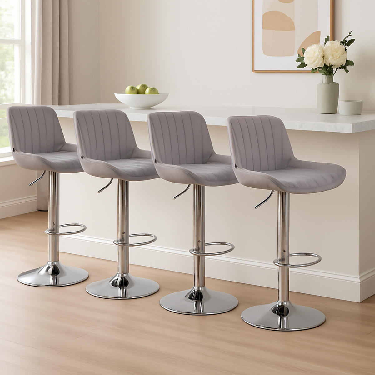 BARHOCKER Lento Gestell Metall in Chromoptik Samt Grau - Chromfarben/Grau, Textil/Metall (50/108/50cm) - TPFLiving