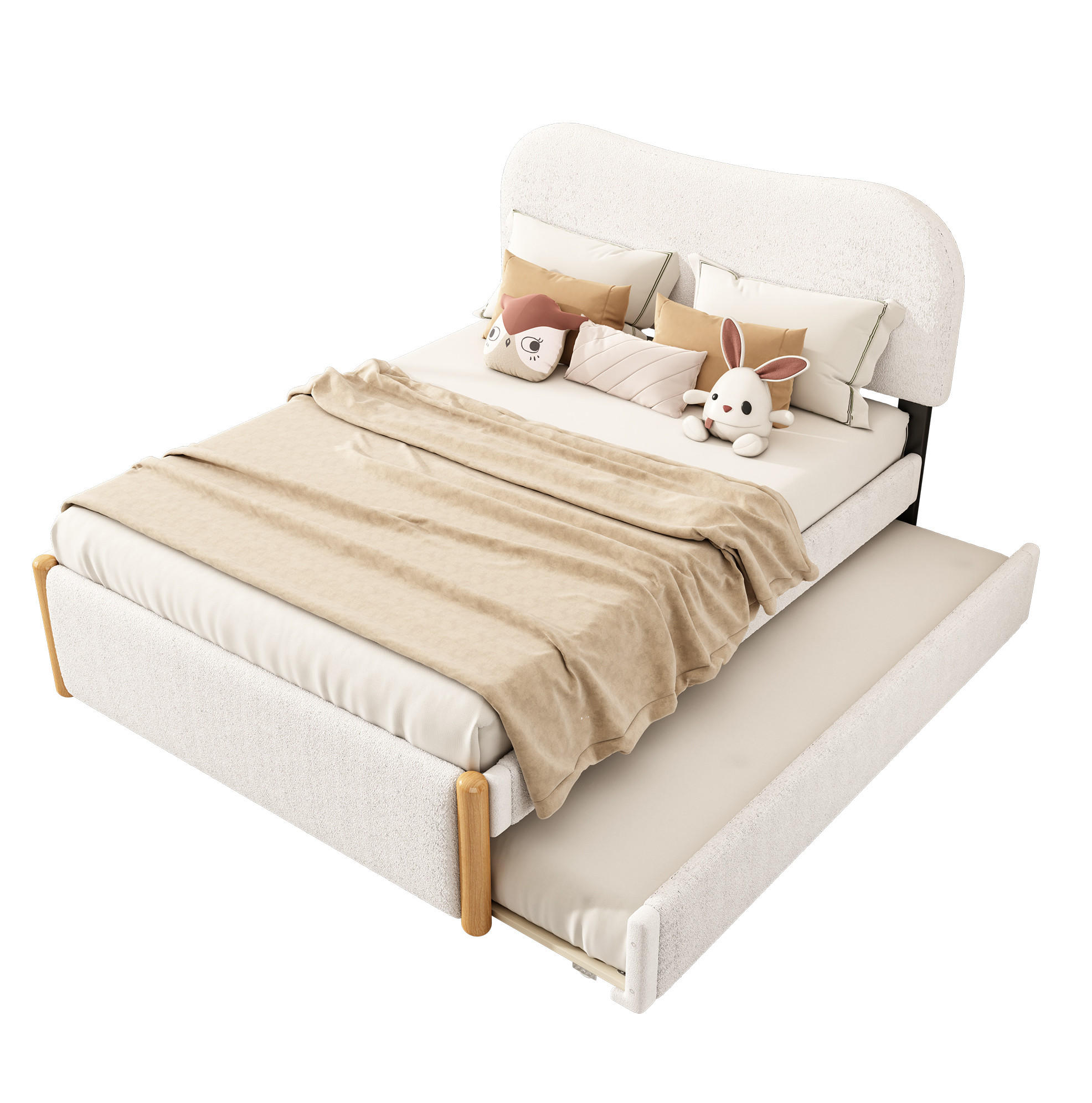 Redom ČALOUNĚNÁ postel 140/200 cm s výsuvným přistýlkovým lůžkem, minimalistický design, Bílá