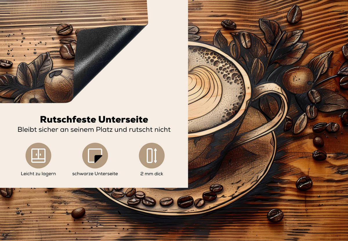HERDABDECKPLATTE Kaffee - Vintage - Braun - Tasse - Holz 75x52 cm - Cappuccino, Kunststoff (75/0.2/52cm) - MuchoWow