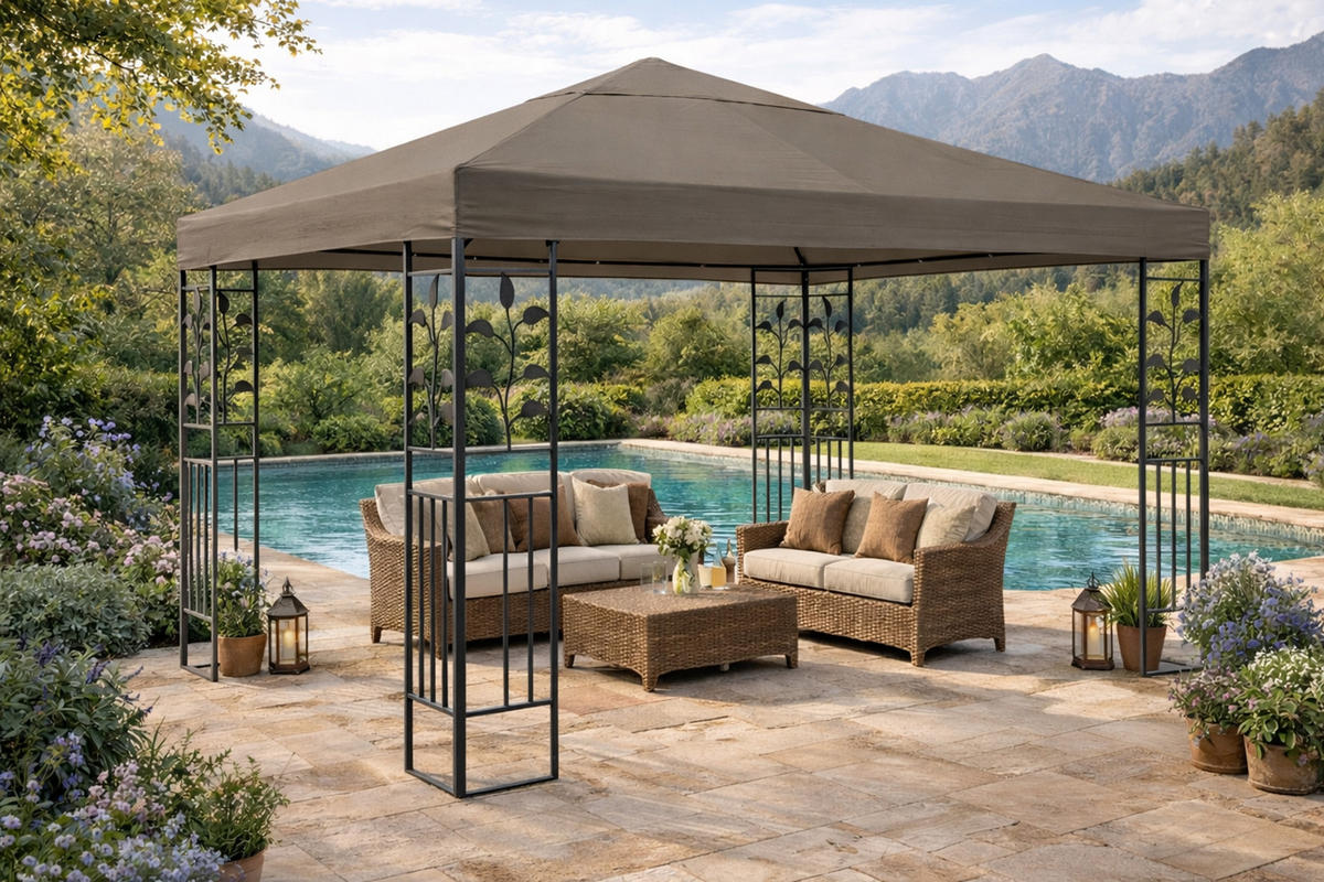 ERSATZDACH Rank-Pavillon mit Volant 3x3m Beigegrau - Taupe, Textil (300/50/300cm) - QUICK STAR