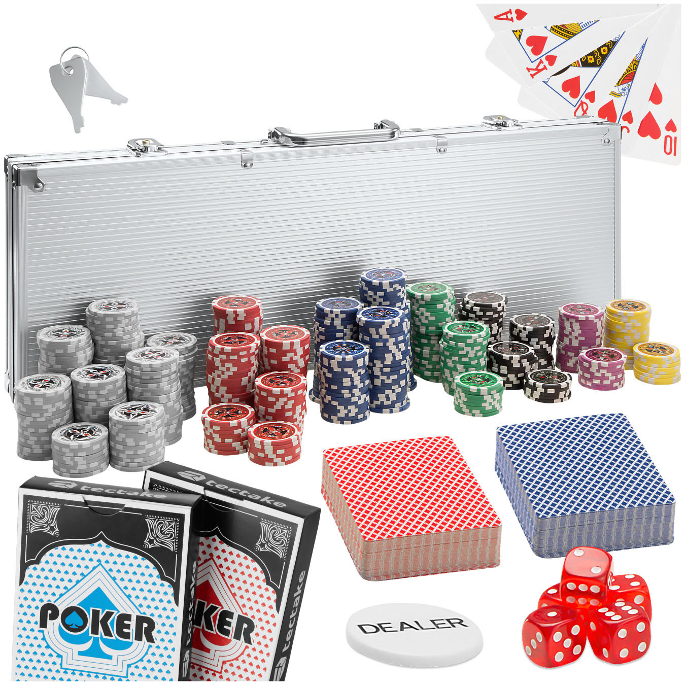 POKERSET ,inklusive verschließbarer Aluminiumkoffer,silber - Silberfarben, Kunststoff (21/56cm) - tectake