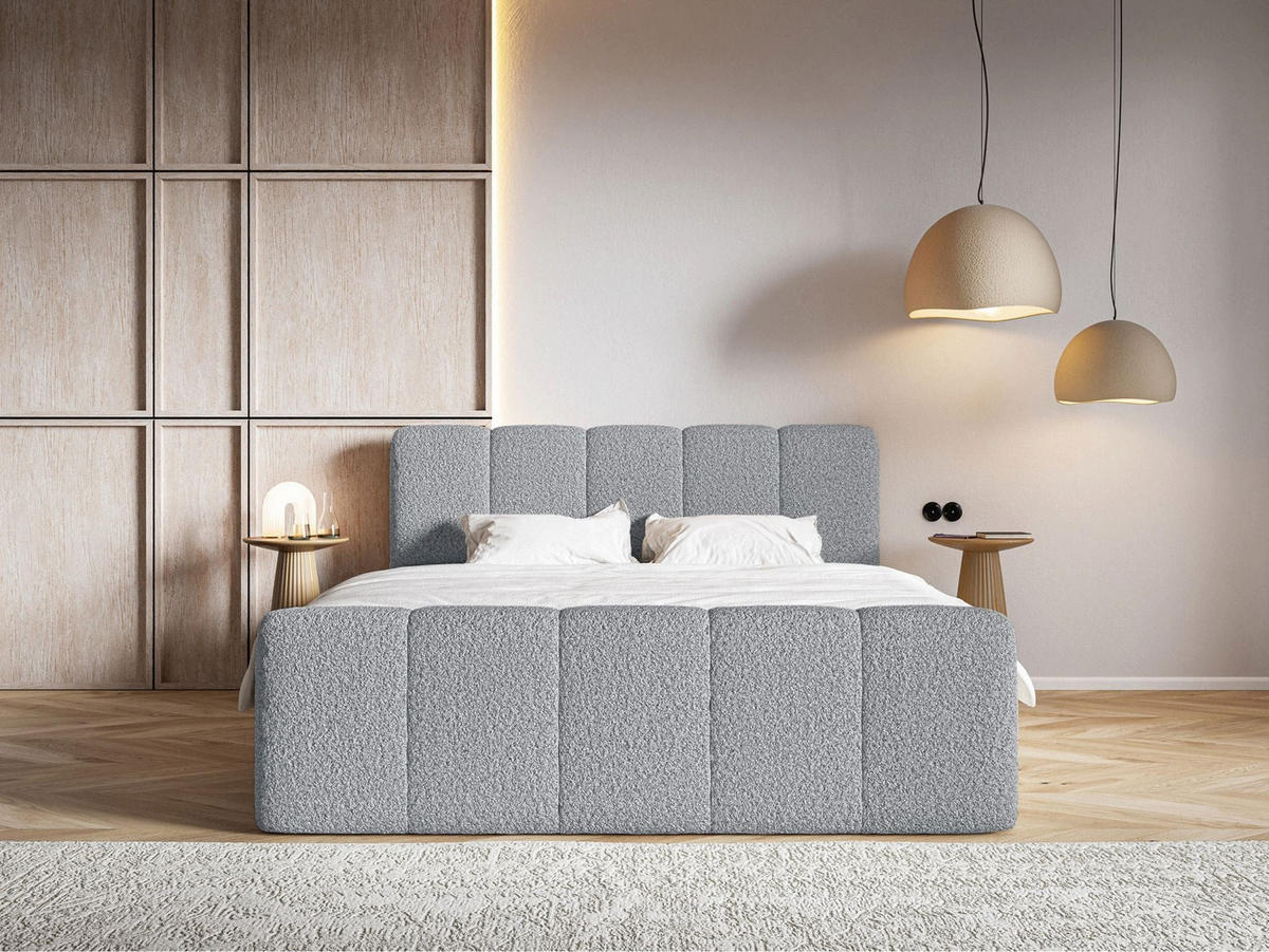 BOXBETT Cloudy II mit Bettkästen und Topper Bouclé Grau, 160x200 cm - Schwarz/Grau, Kunststoff/Textil (160/200cm) - Selsey