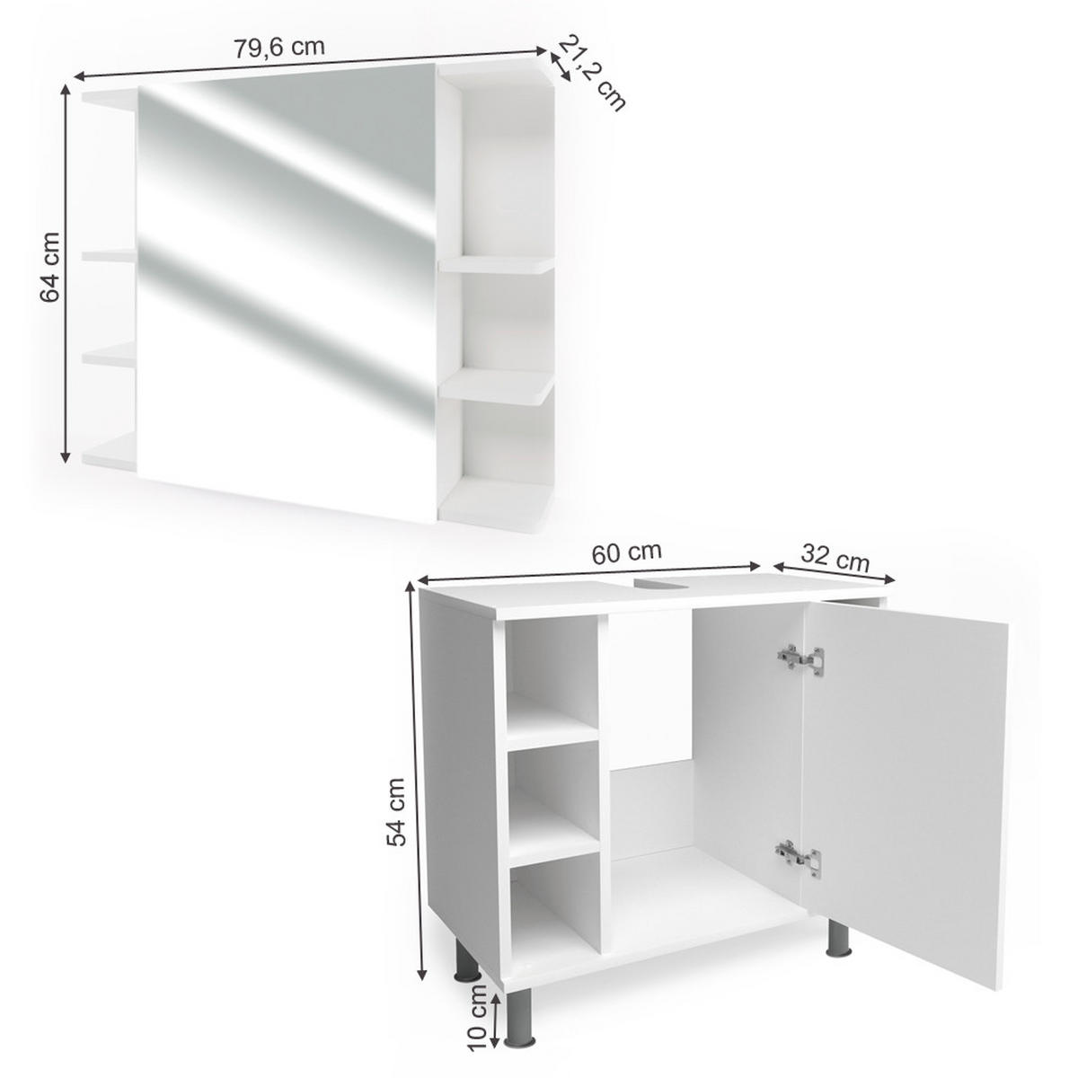 BADMÖBEL-SET Fynn Weiß 2 Teile - Weiß, Holzwerkstoff (60/54/32cm) - Vicco