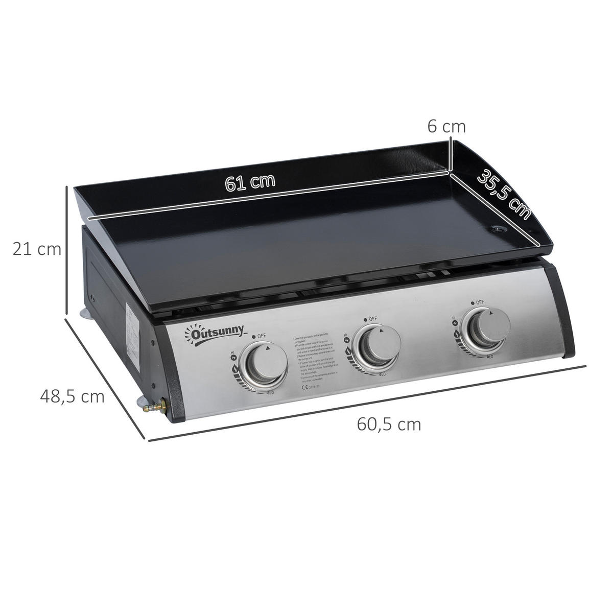 GASGRILL Edelstahl Metall Schwarz - Schwarz, Metall (48/21/63cm) - Outsunny
