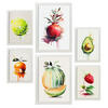 POSTER Set Mit 6 Sommerfrüchte Plakate Von Obst, Gemüse & Gesunden Lebensmitteln Im Aquarell Kunst Auf Reinweißen Hintergründen A3 & A4 Weißer Rahmen - Weiß, Papier (29/3cm) - Nacnic