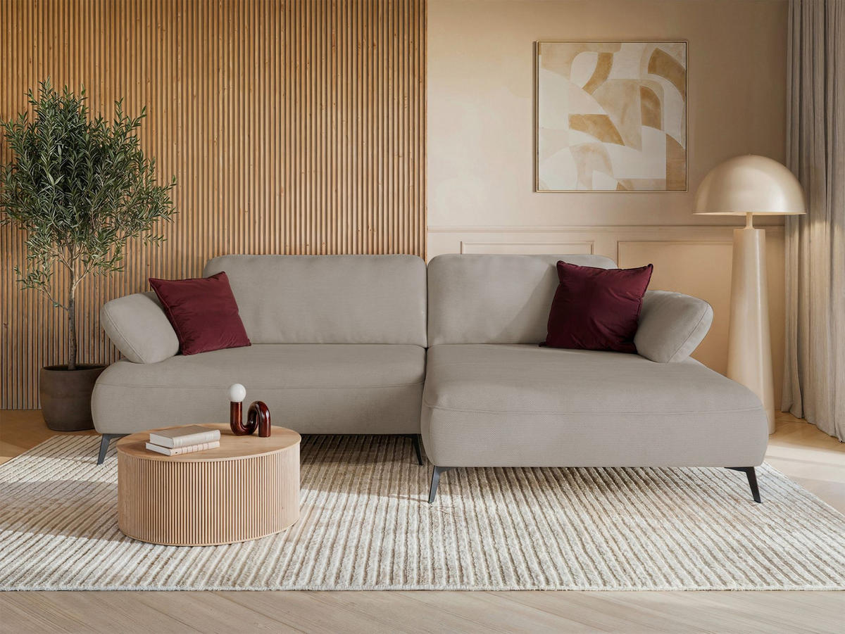 ECKSOFA Avolla Beige rechts - Beige/Schwarz, Textil/Metall (186/284cm) - Selsey