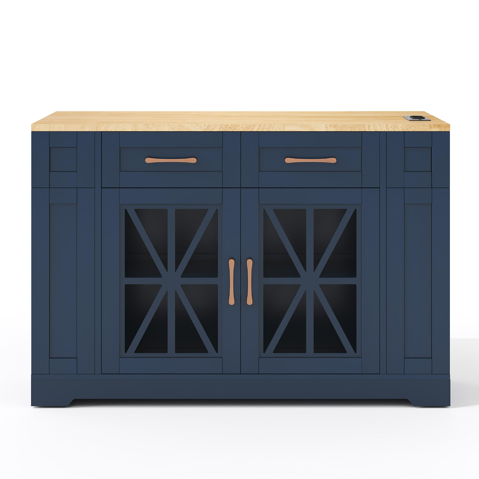KÜCHENINSEL Blau-Natur 120/65/92 cm - Blau, Holzwerkstoff (120/92/65cm) - PANGIVO
