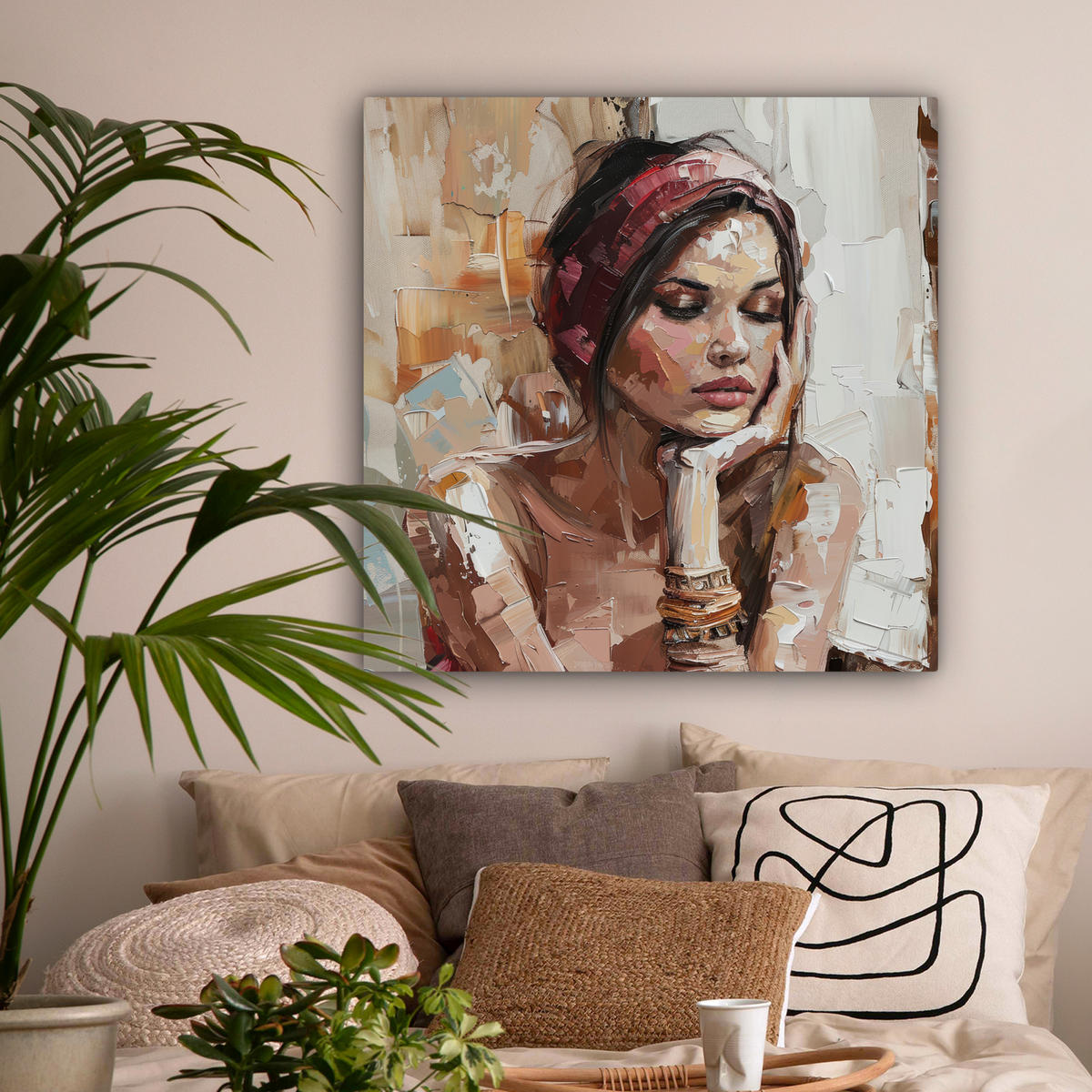 LEINWANDBILD Frau - Lackierung - Porträt - Modern 90x90 cm - Altrosa, Textil (90/90cm) - MuchoWow
