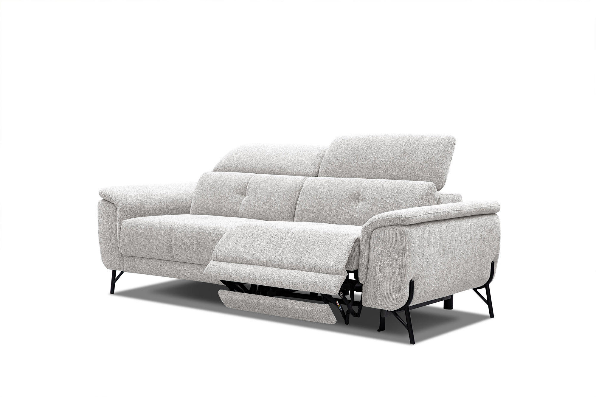 SOFA AVENA 3-Sitzer mit 1 Relaxfunktion, hellgrau - Hellgrau, Holzwerkstoff/Textil (204/80/108cm) - Courtois Laville