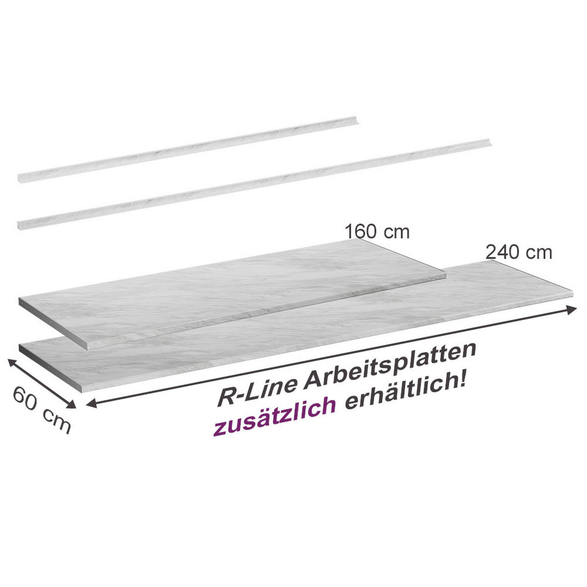 KUCHYŇSKÁ PRACOVNÍ DESKA R-Line Bílý mramor - bílá/vysoce lesklá bílá, kompozitní dřevo (160/2.8/60cm) - Vicco