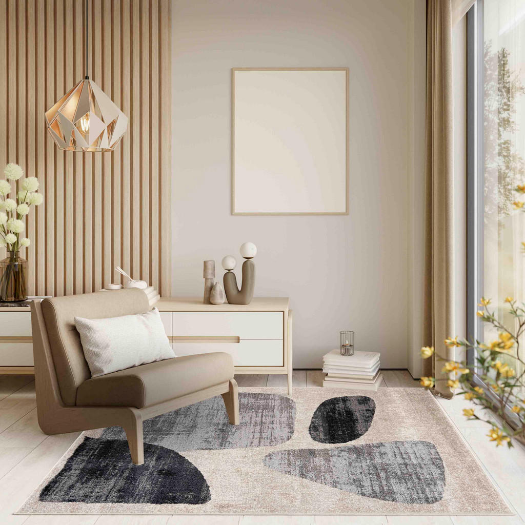 Thumbnail - Mazovia Teppich, Dunkelgrau, Beige, Textil, Abstrakt, Rechteckig, 140x200 cm, Oeko-Tex® Standard 100, für Fußbodenheizun...