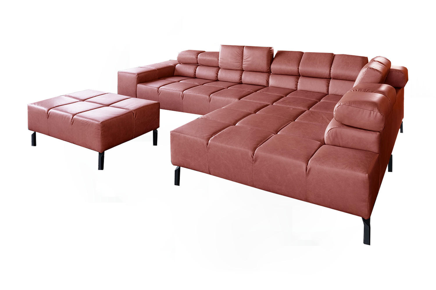 ECKSOFA NELSON Rot Leder Relaxfunktion - Rot/Schwarz, Leder/Metall (321/216cm) - KAWOLA