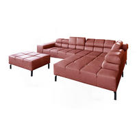 ECKSOFA NELSON Rot Leder Relaxfunktion - Rot/Schwarz, Leder/Metall (321/216cm) - KAWOLA