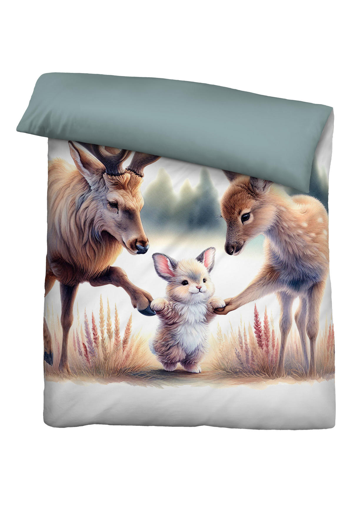 BETTWÄSCHE-GARNITUR Biber Waldtiere natur, 155x200 cm + 80x80 cm - Naturfarben, Textil (155/200cm) - biberna