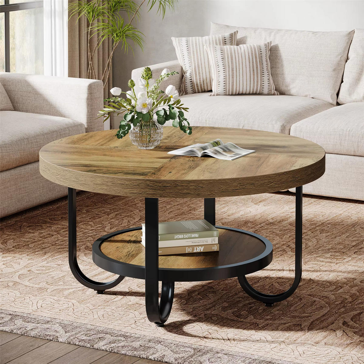 COUCHTISCH Rund 80 cm mit Doppelablage - Braun, Holz (80/80/45cm) - Kaket