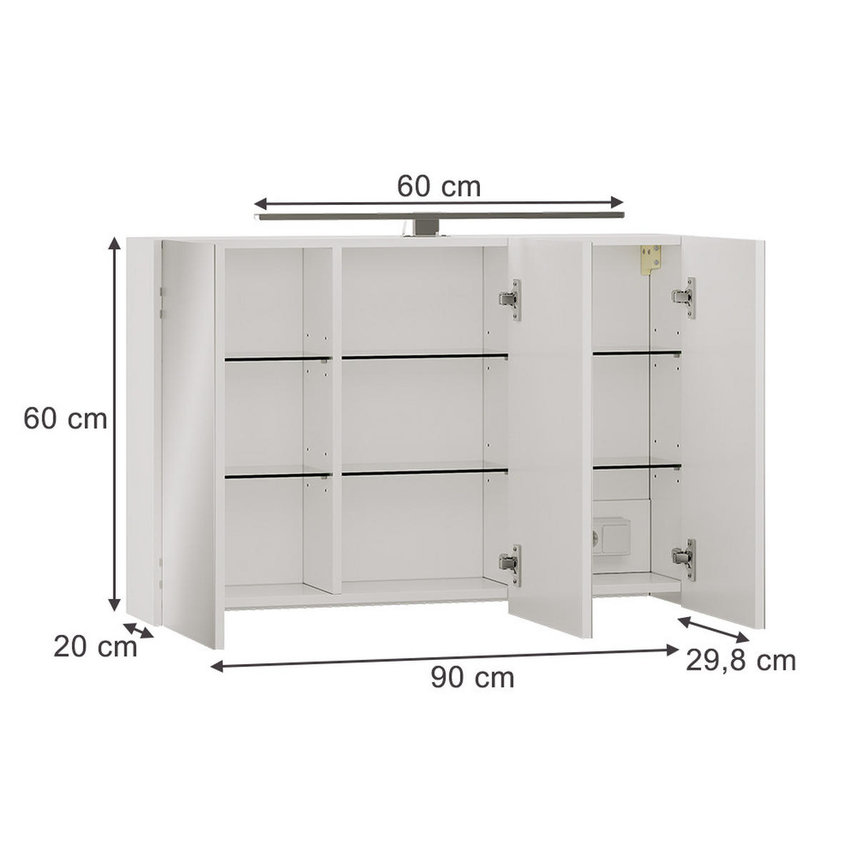 KOUPELNOVÁ ZRCADLOVÁ SKŘÍŇKA Lavio Bílá 90 x 60 cm s LED osvětlením - bílá, kompozitní dřevo (90/60/20cm) - Vicco