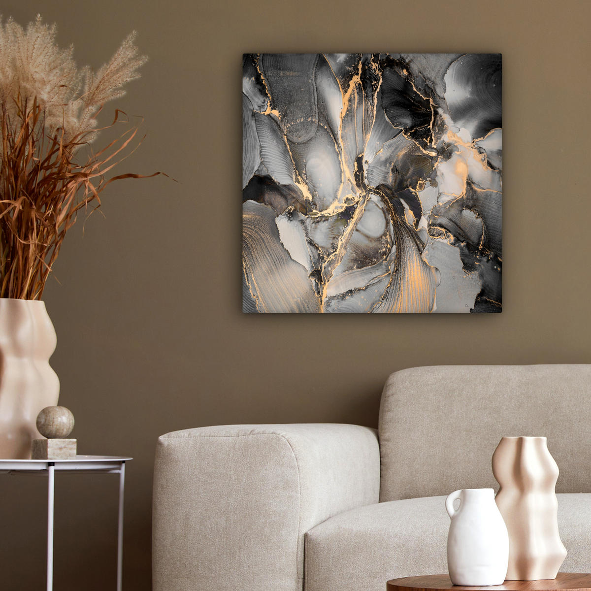 LEINWANDBILD Grau - Luxus - Gold - Marmor 50x50 cm - Dunkelgrau, Textil (50/50cm) - MuchoWow