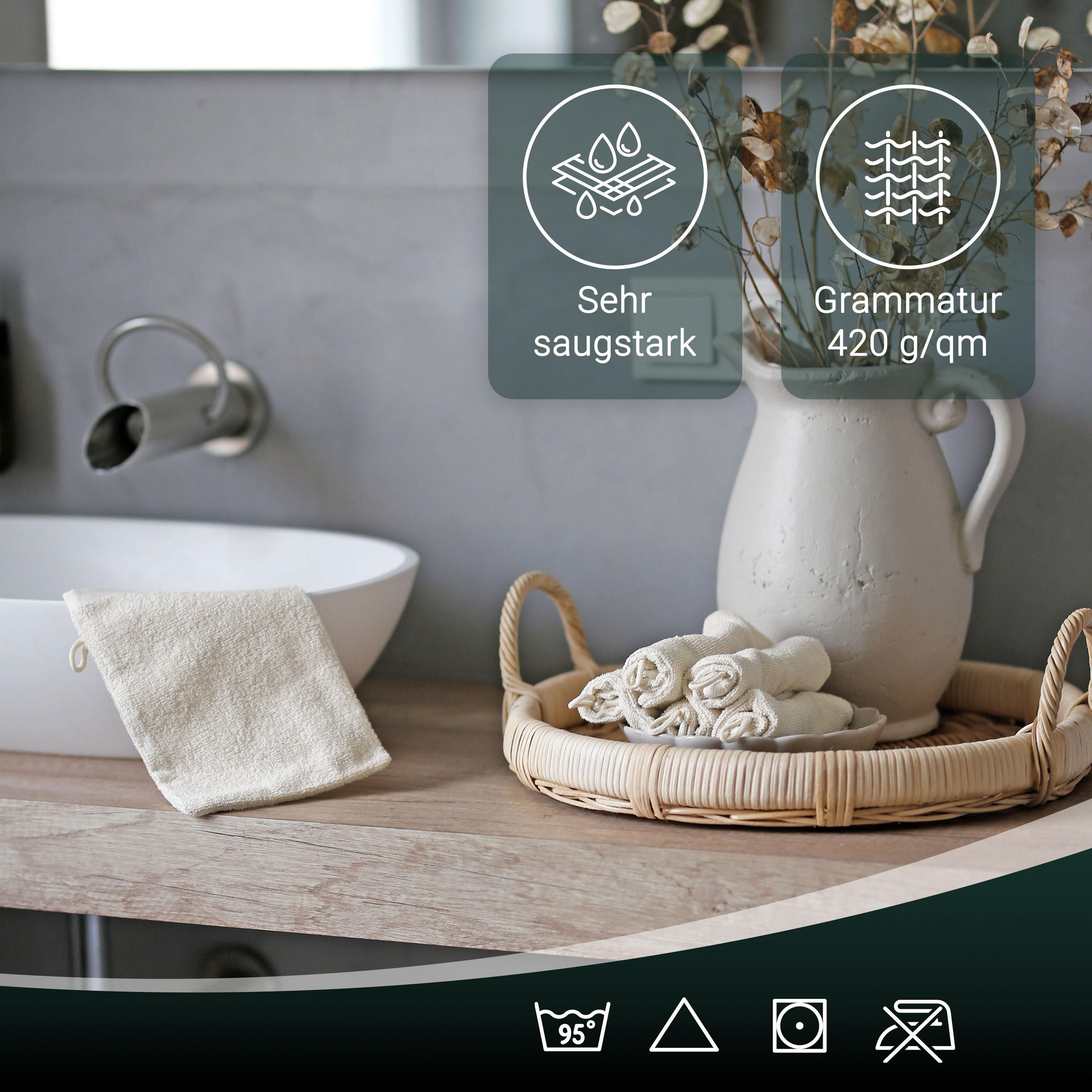 Thumbnail - Zollner Waschhandschuh,, Creme, Textil, 16x21 cm, Oeko-Tex® Standard 100, Badtextilien, Waschlappen